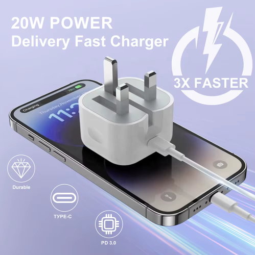 UK Plug 20W USB C Fast QC 3.0 USB C Mobile Phone Wall Charger